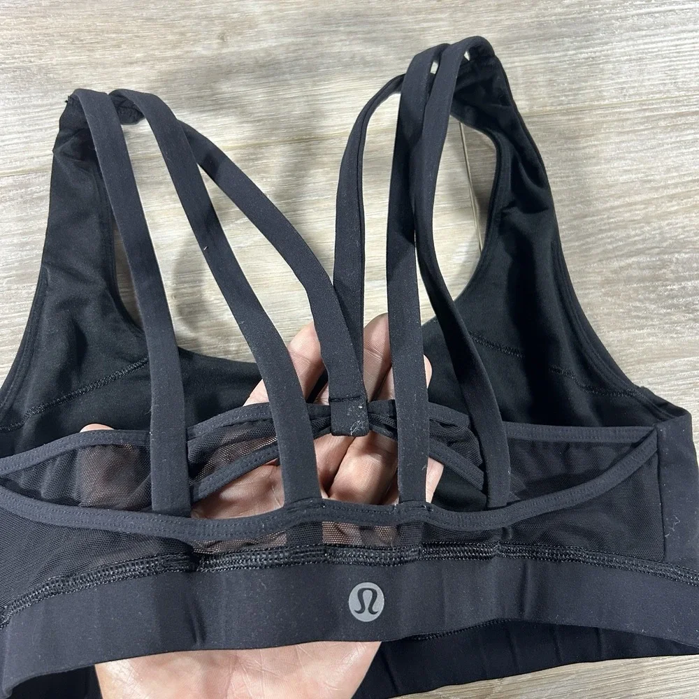 Lululemon Size 10 Black Energy Bra Exhale Mesh Criss Cross Medium Support B/C